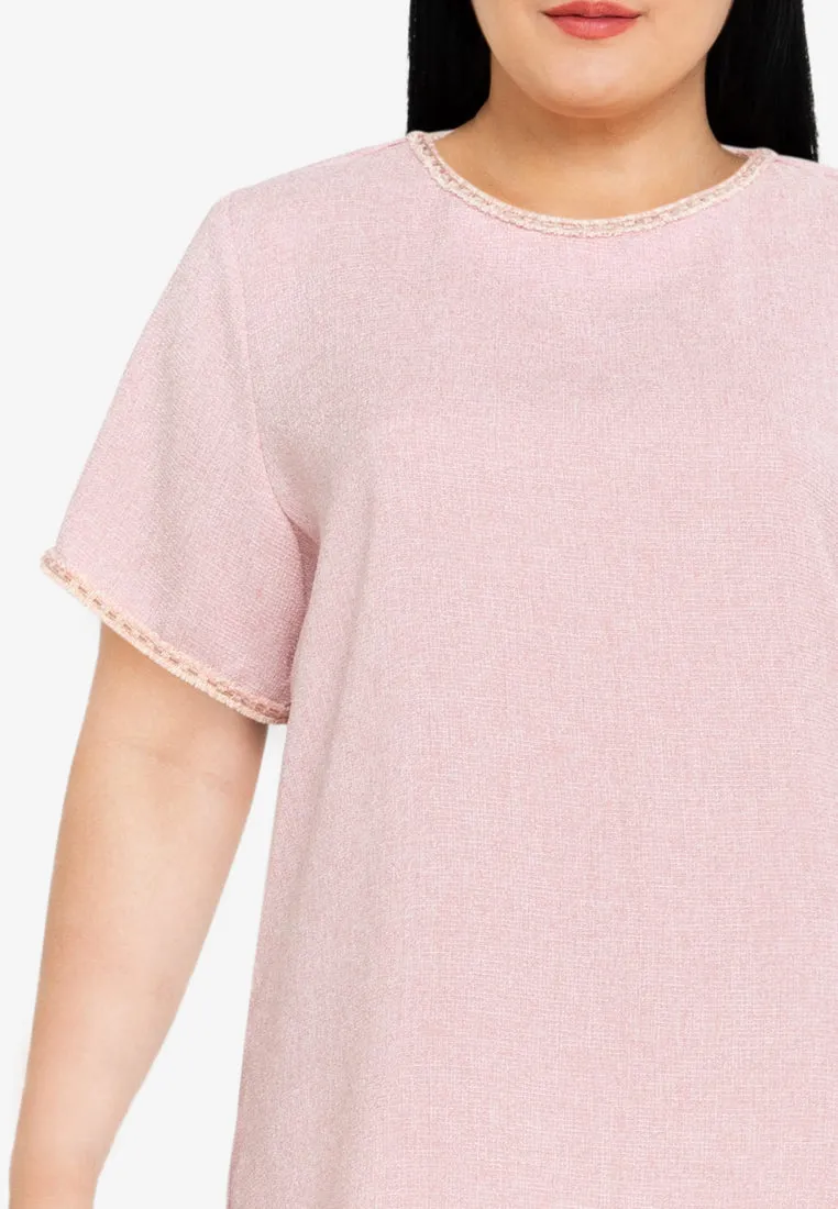 Divina Plus Size Tweed Blouse Top with Trimmings