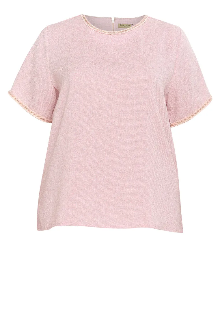 Divina Plus Size Tweed Blouse Top with Trimmings