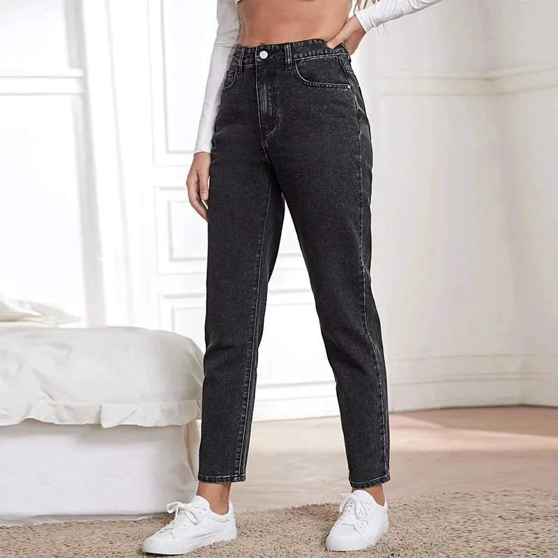 DressBetty - Stretchy Black Straight Jeans for Tall 100kgs Ladies