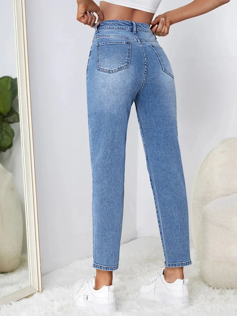 DressBetty - Stretchy Black Straight Jeans for Tall 100kgs Ladies