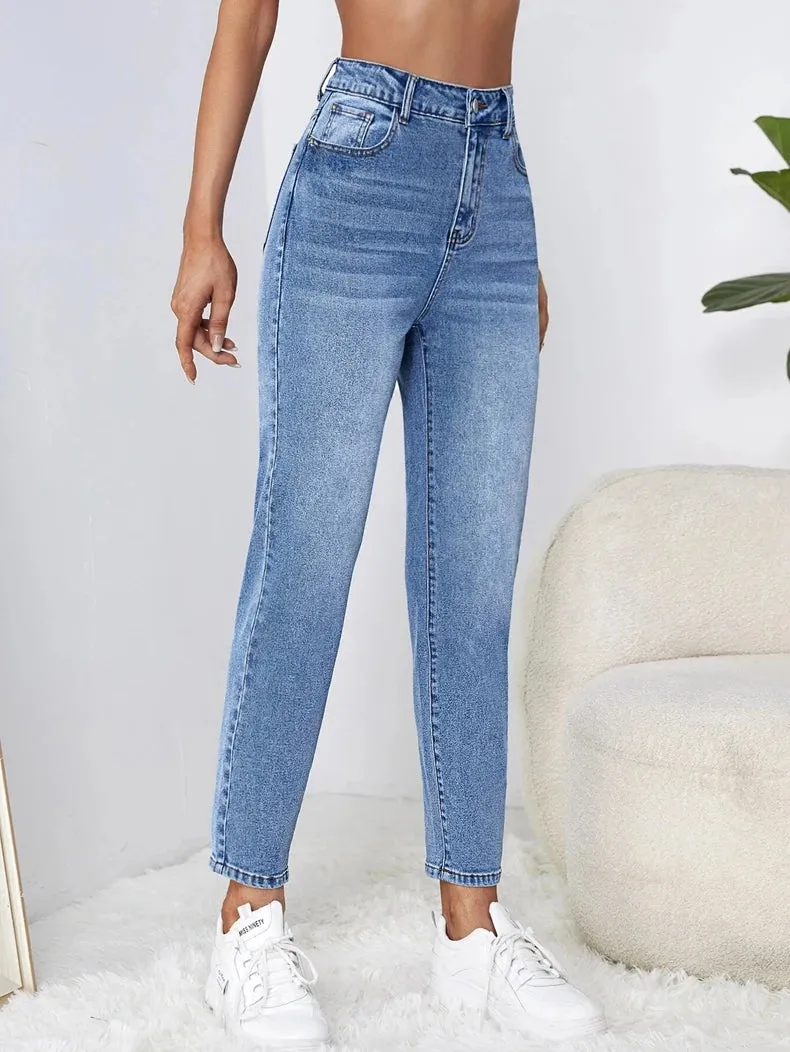 DressBetty - Stretchy Black Straight Jeans for Tall 100kgs Ladies