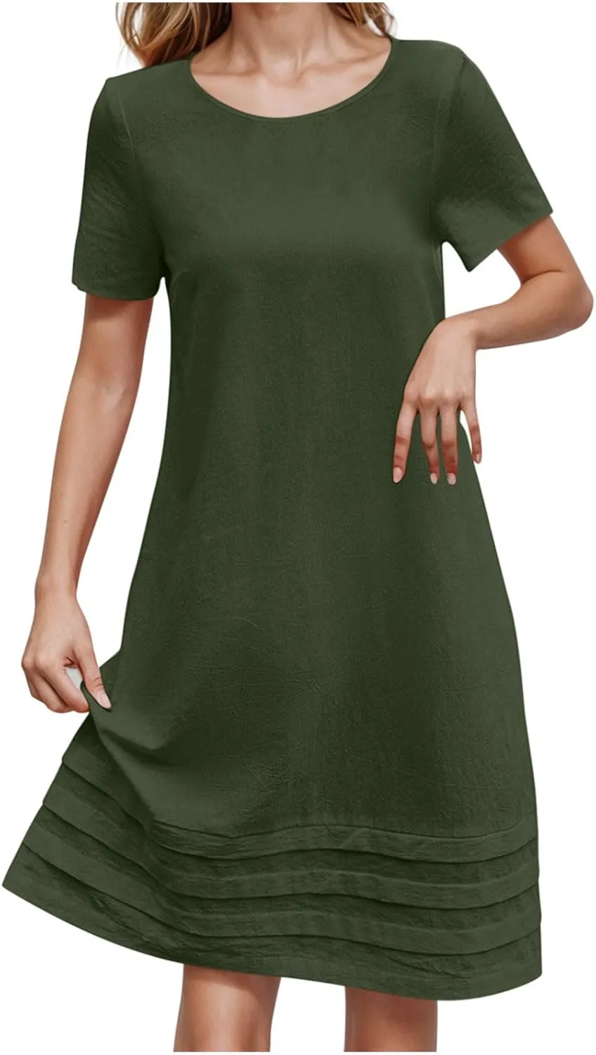 Dresses for Women Casual Summer Short Sleeve Tunic Swing Dress Comfy Loose Fit Travel Work Outfits