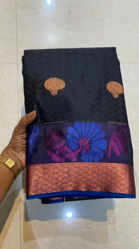 Dual shaded black and blue silk saree with blouse