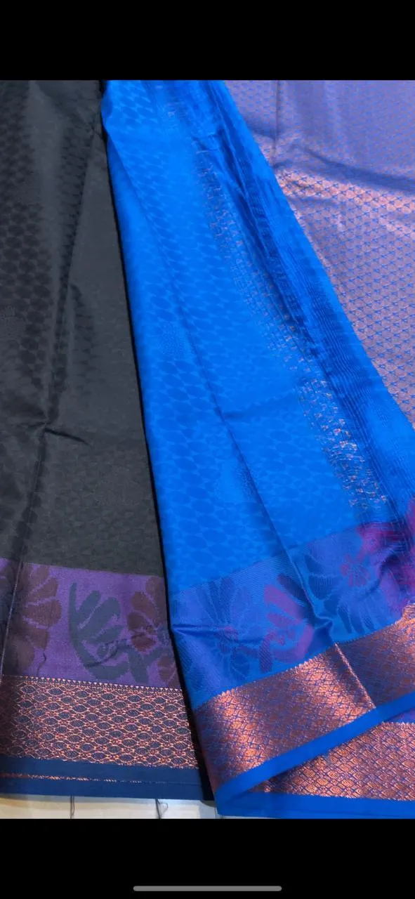 Dual shaded black and blue silk saree with blouse