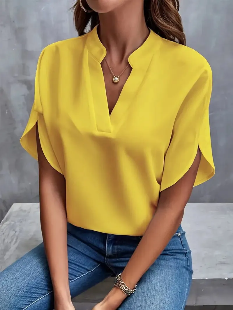 Evelyn - Elegant V-neck Short Sleeve Blouse for Women