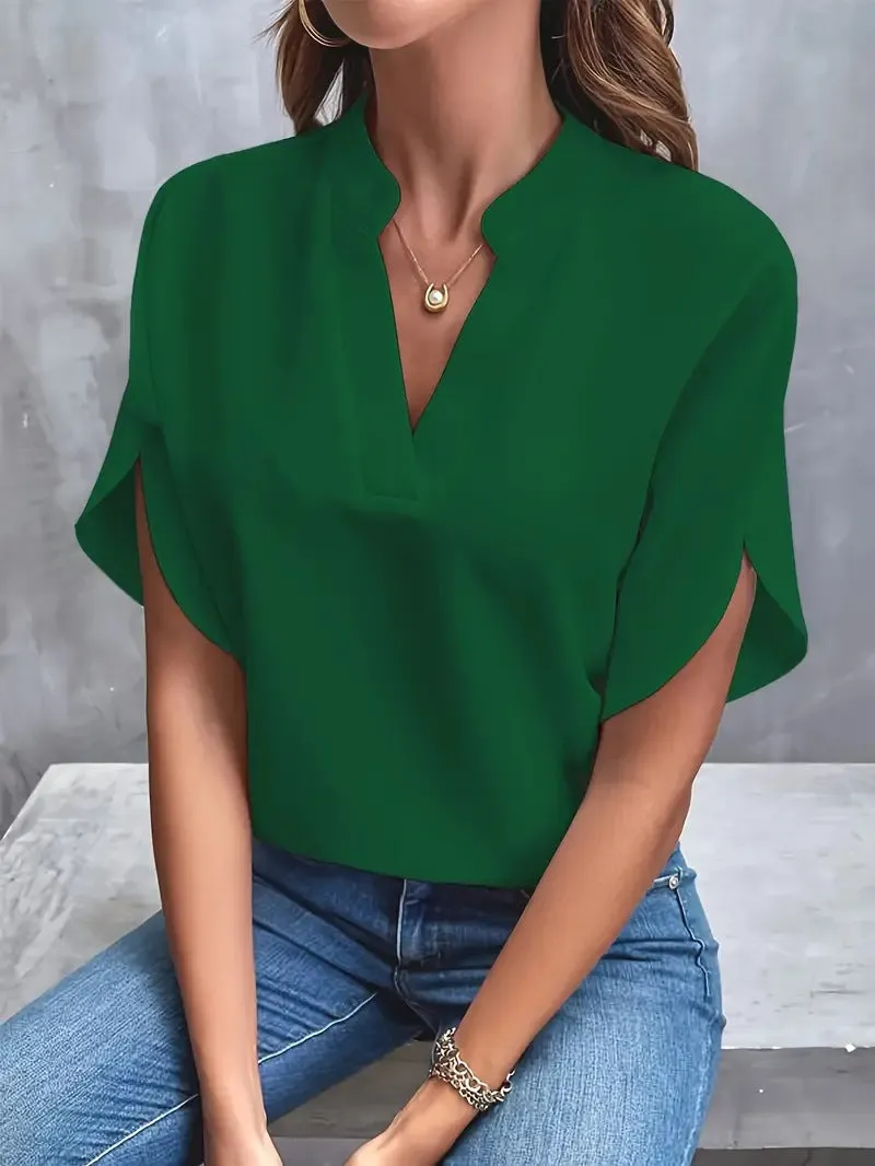 Evelyn - Elegant V-neck Short Sleeve Blouse for Women