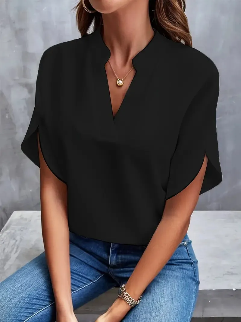 Evelyn - Elegant V-neck Short Sleeve Blouse for Women