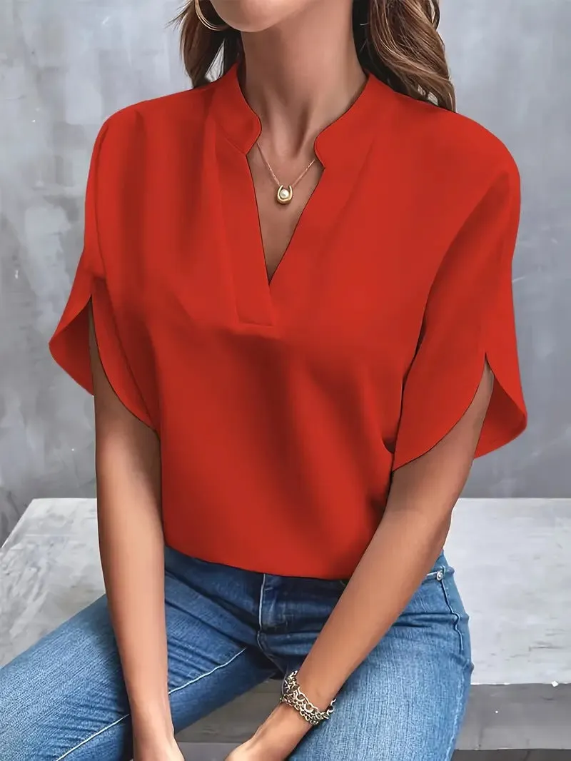Evelyn - Elegant V-neck Short Sleeve Blouse for Women