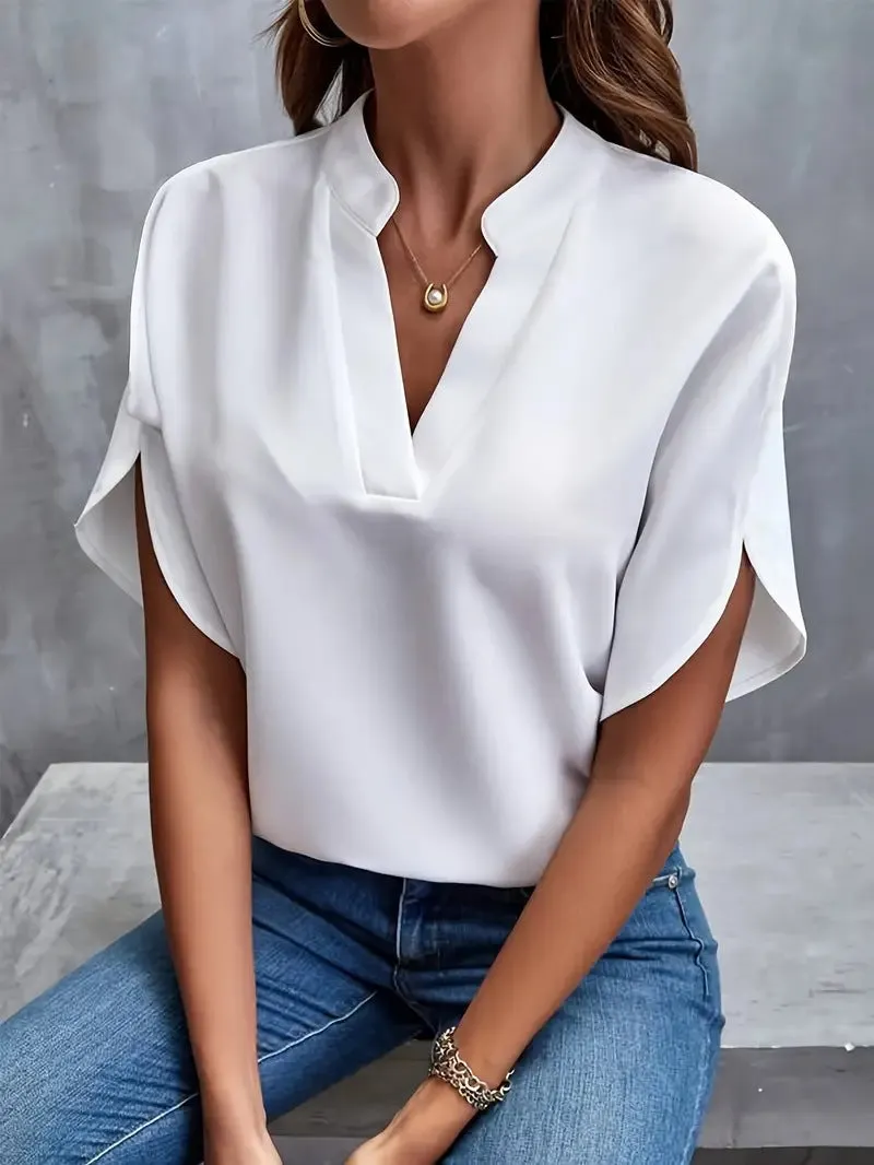 Evelyn - Elegant V-neck Short Sleeve Blouse for Women
