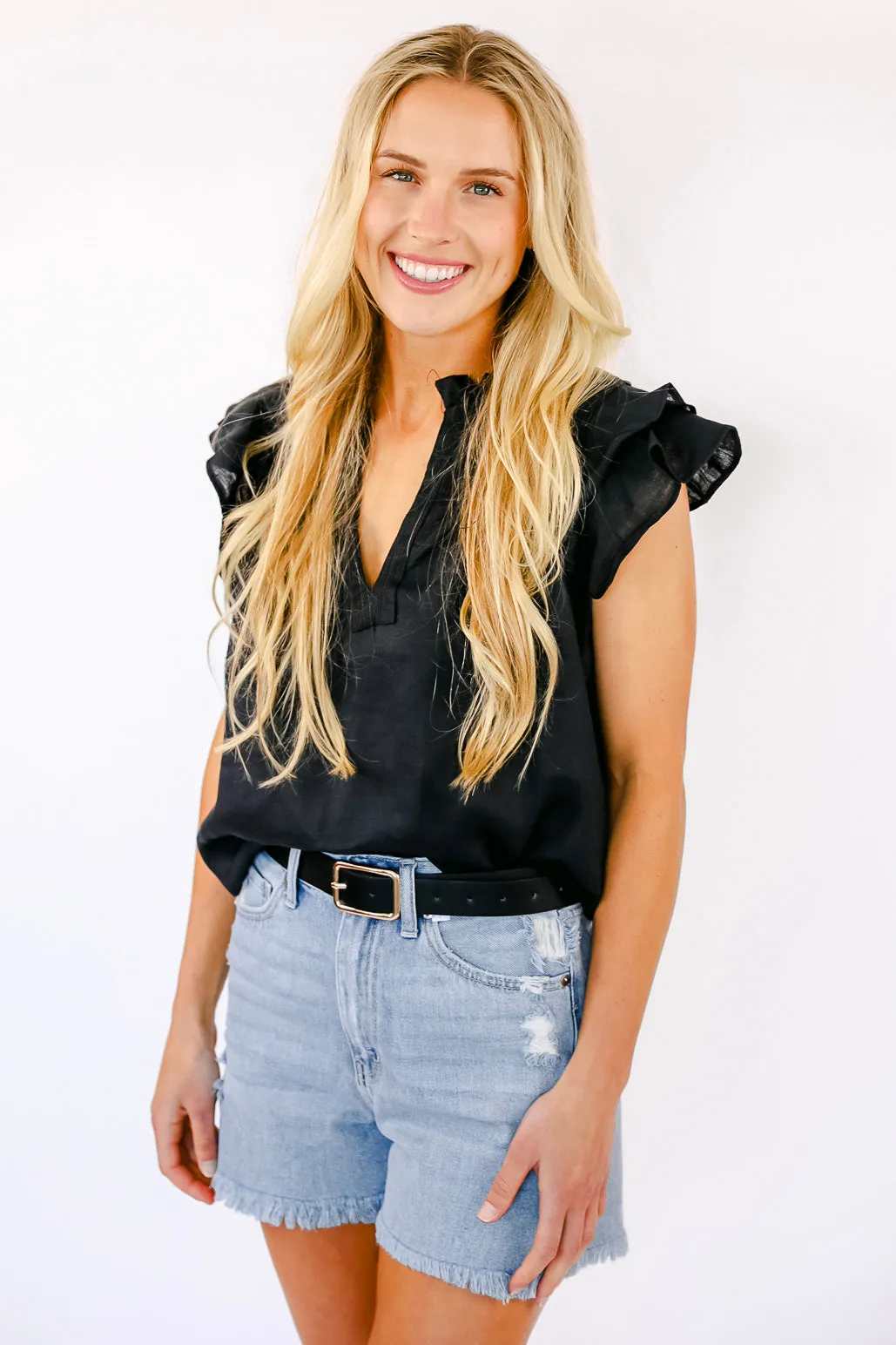 FINAL SALE!! Poppy Linen Blouse in Black