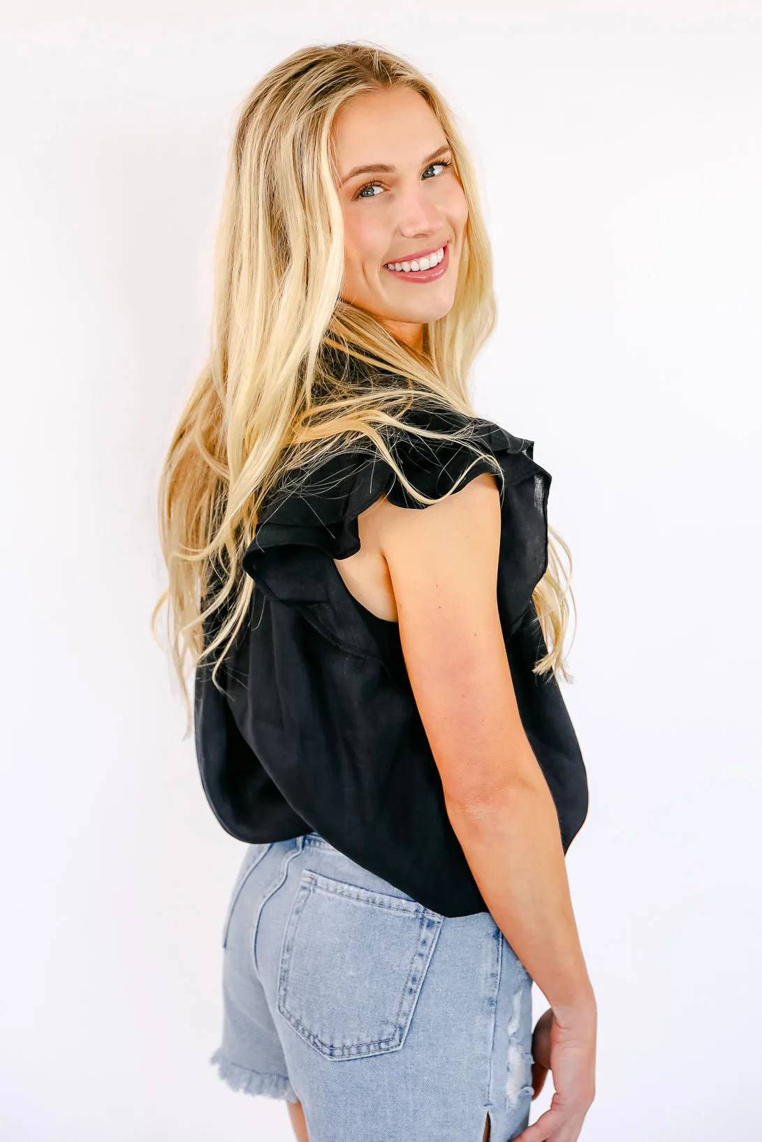 FINAL SALE!! Poppy Linen Blouse in Black