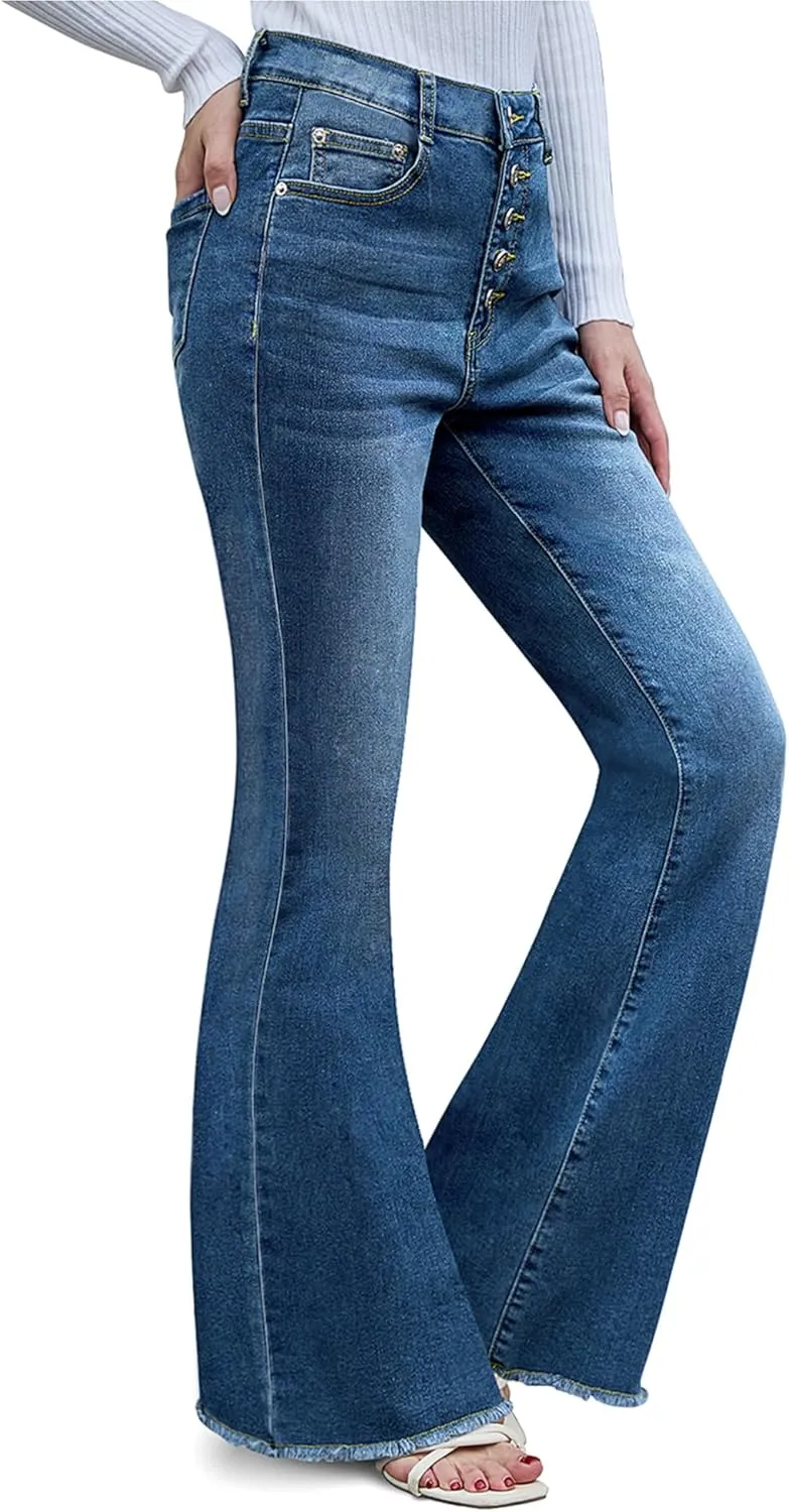 Flare Bell Bottom Jeans for Women High Waisted Wide Leg Bootcut Jeans Stretchy Denim Pants