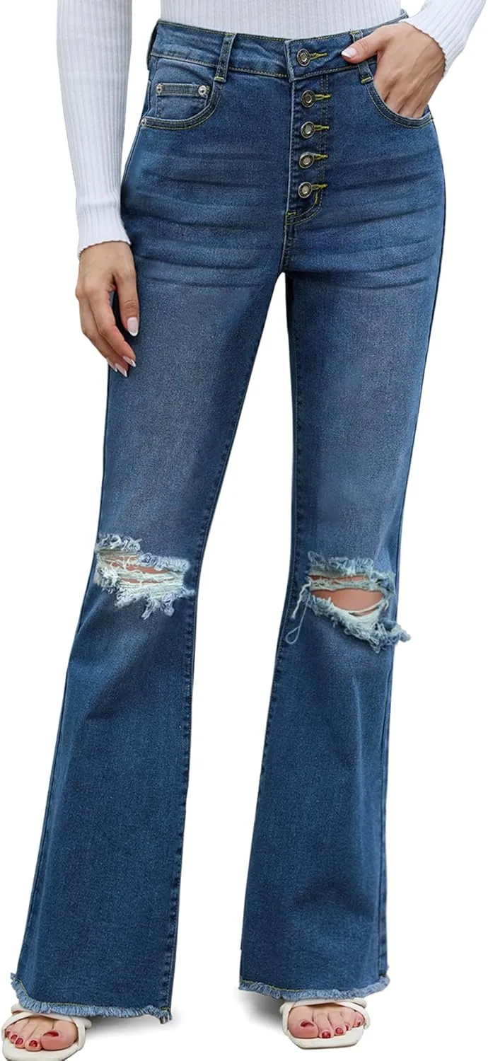 Flare Bell Bottom Jeans for Women High Waisted Wide Leg Bootcut Jeans Stretchy Denim Pants