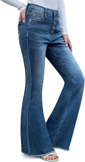 Flare Bell Bottom Jeans for Women High Waisted Wide Leg Bootcut Jeans Stretchy Denim Pants