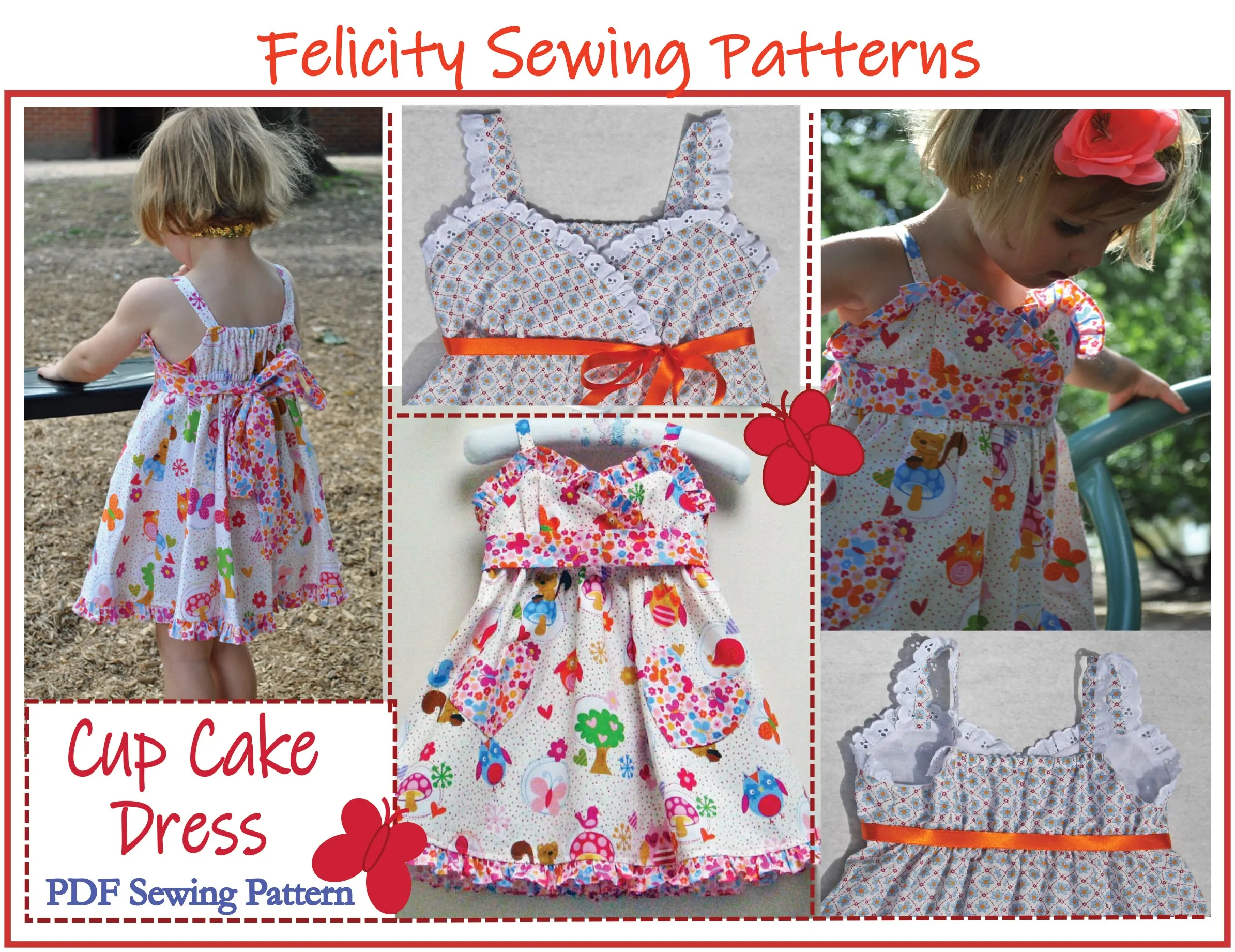 Girls sundress pdf sewing pattern Little Cup Cake Dress sizes 1 - 10 years with 2 versions