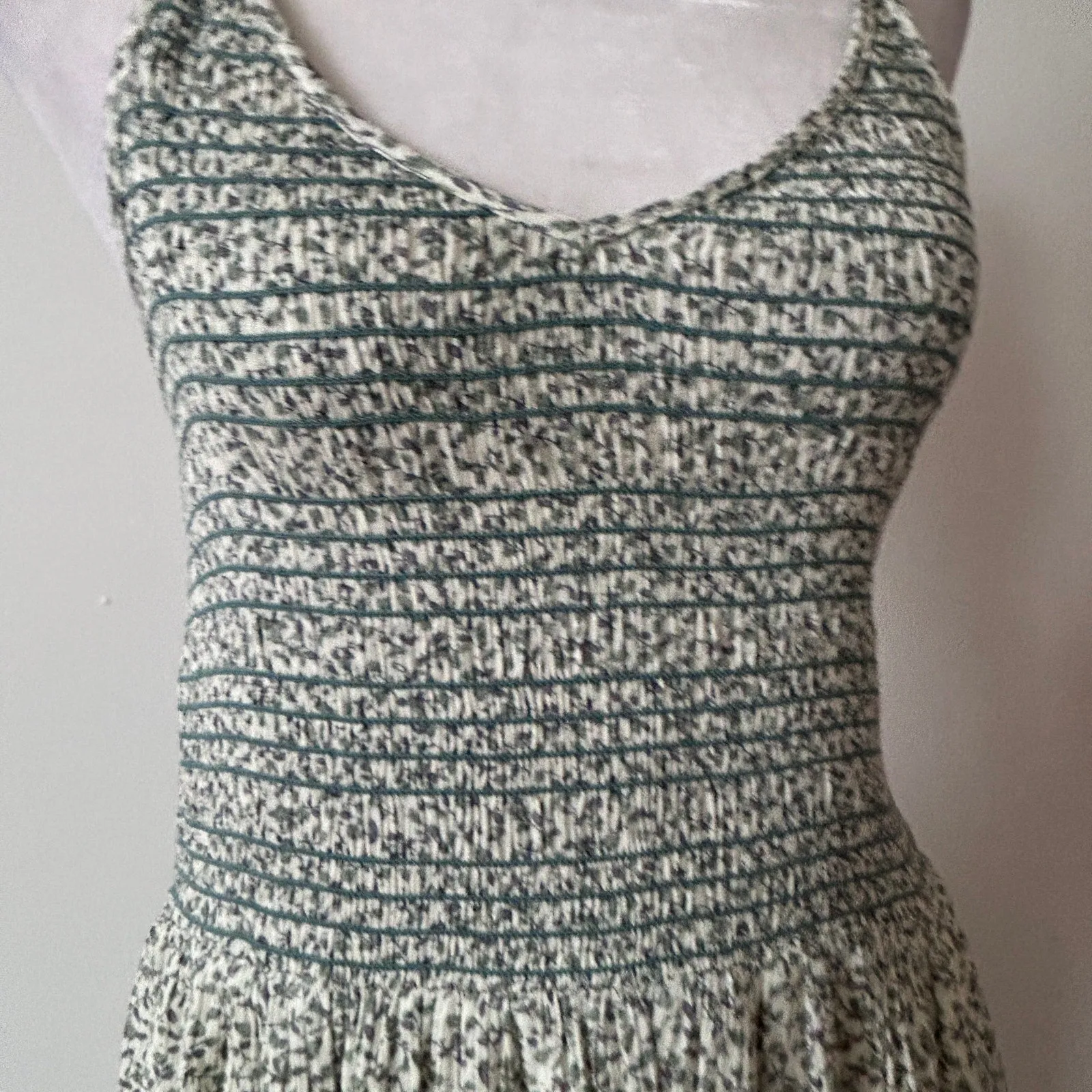 Hem & Thread NWT Green and Ivory Nicole Midi Sundress Boho Womens Size Medium
