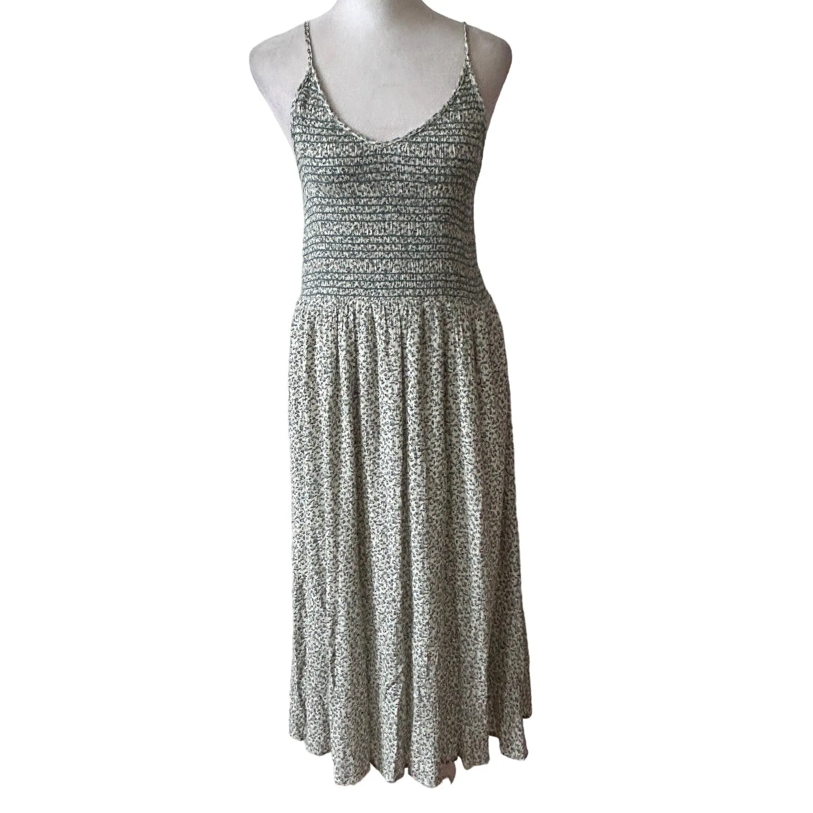 Hem & Thread NWT Green and Ivory Nicole Midi Sundress Boho Womens Size Medium