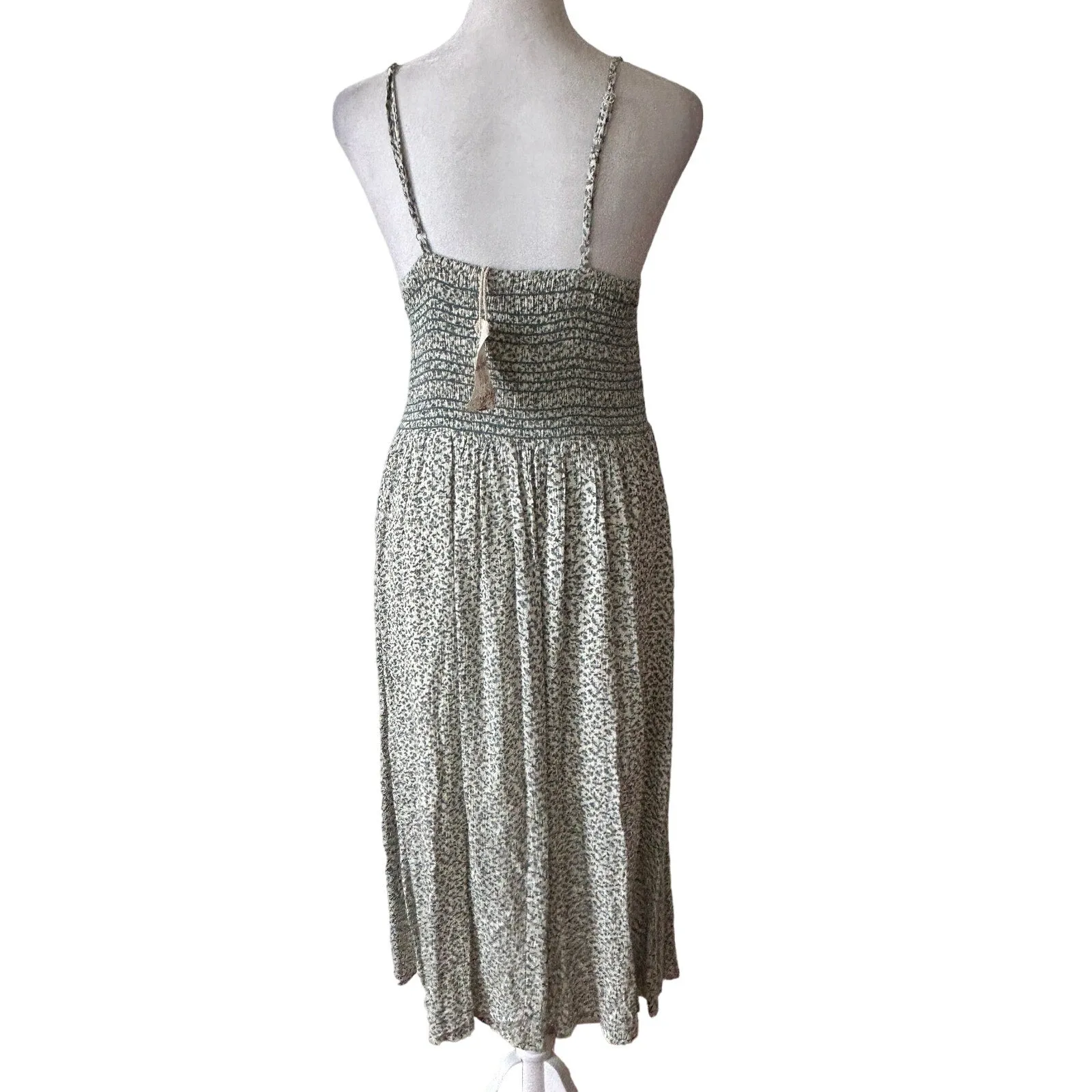 Hem & Thread NWT Green and Ivory Nicole Midi Sundress Boho Womens Size Medium