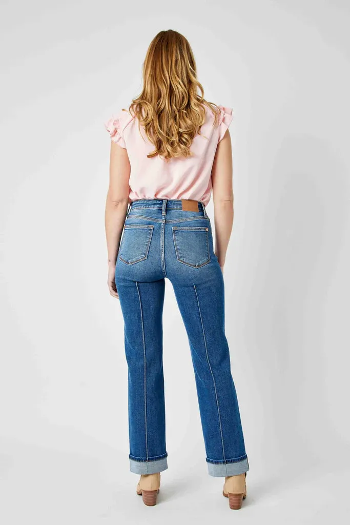 Judy Blue - HW Cuffed Front Seam Straight Leg Jean