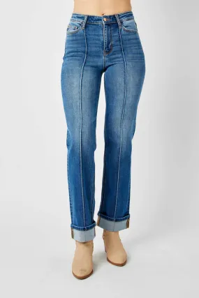 Judy Blue - HW Cuffed Front Seam Straight Leg Jean