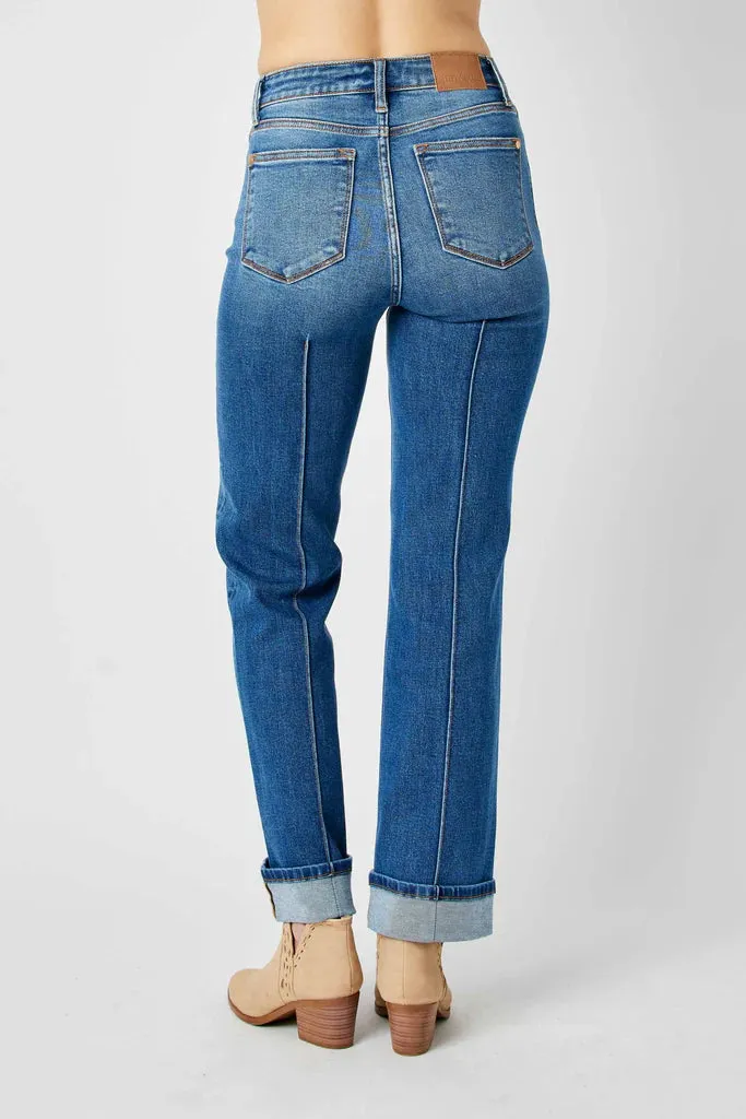 Judy Blue - HW Cuffed Front Seam Straight Leg Jean
