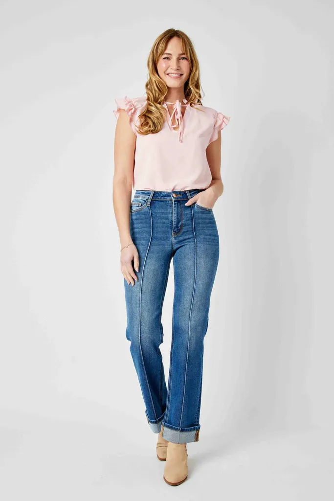 Judy Blue - HW Cuffed Front Seam Straight Leg Jean