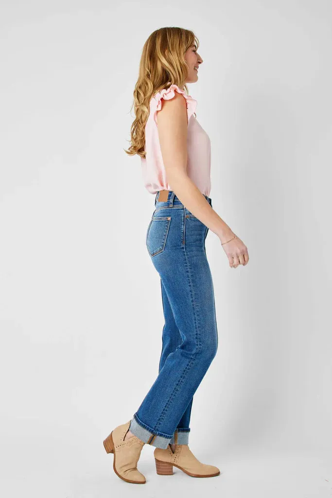 Judy Blue - HW Cuffed Front Seam Straight Leg Jean