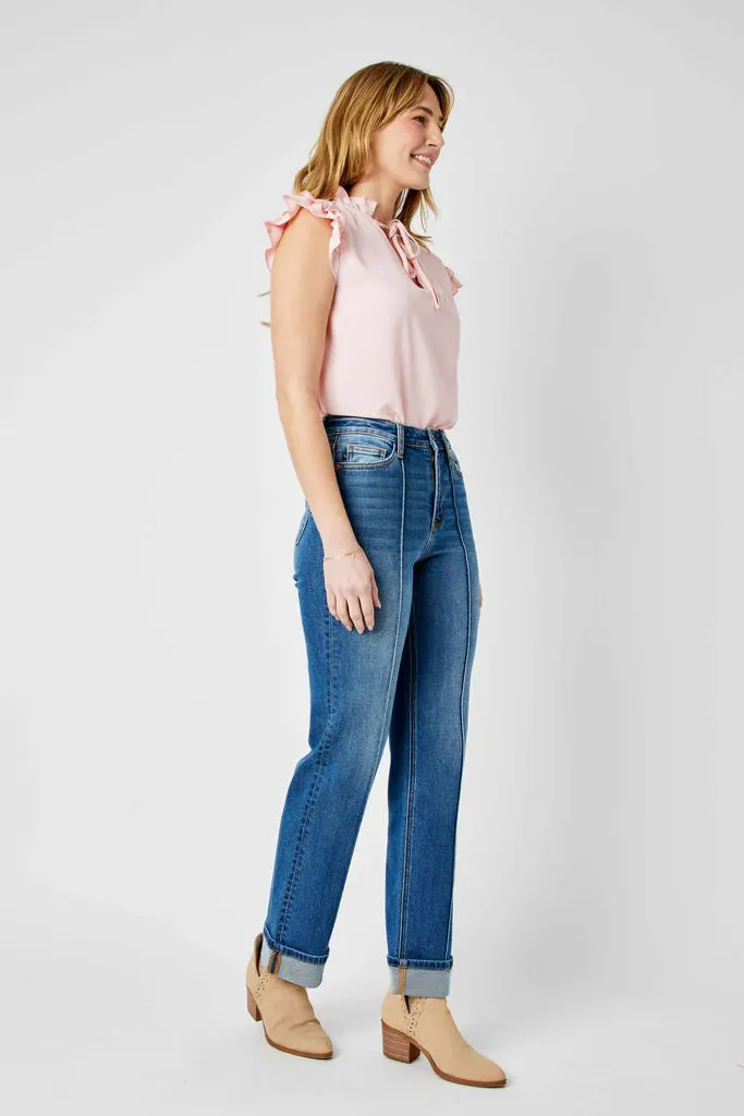 Judy Blue - HW Cuffed Front Seam Straight Leg Jean