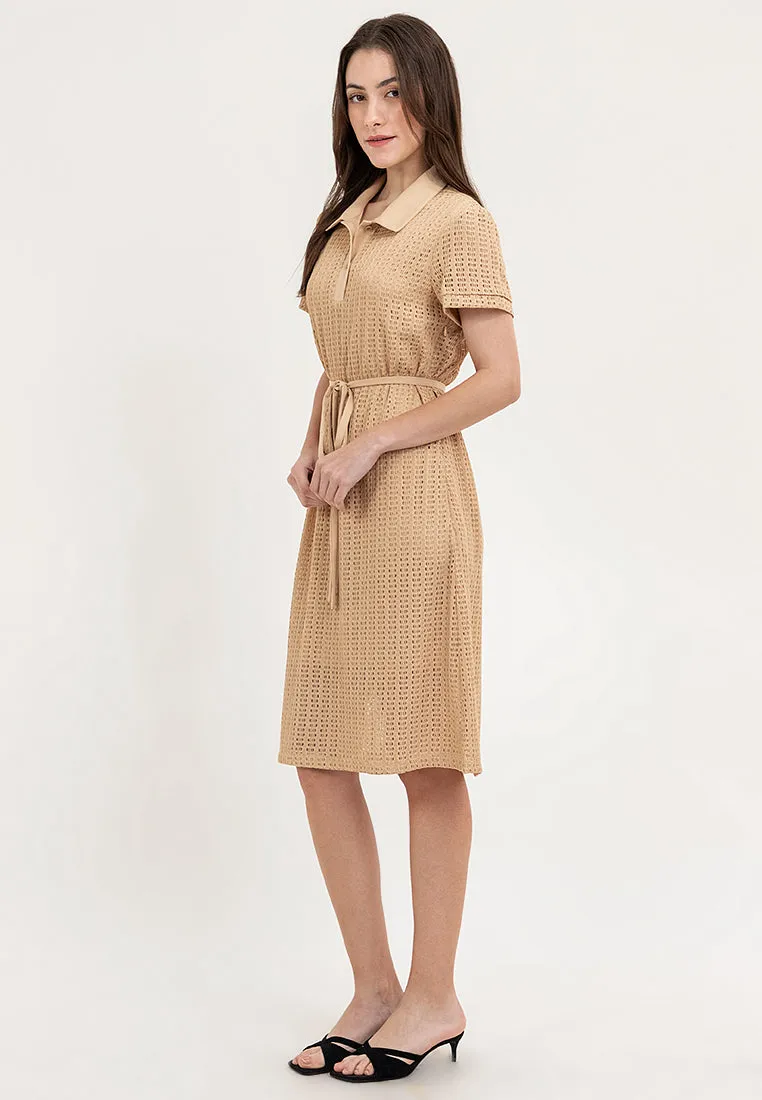 Krizia Collared Tie Waist Lace Dress