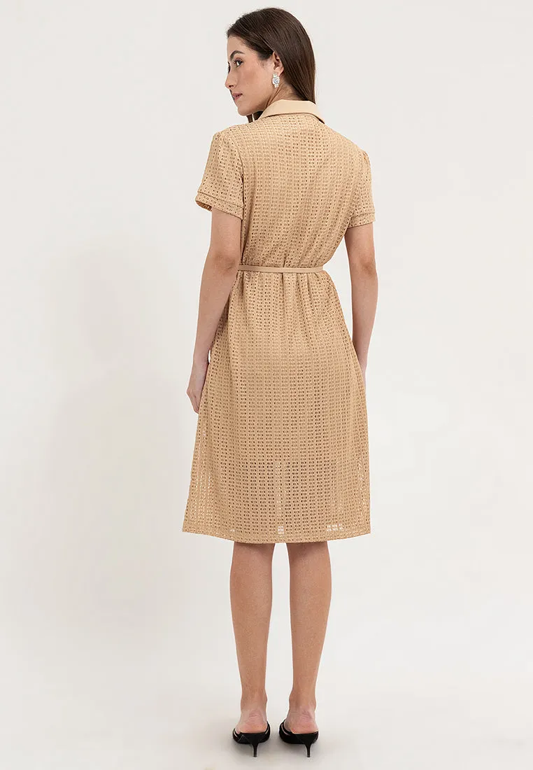 Krizia Collared Tie Waist Lace Dress