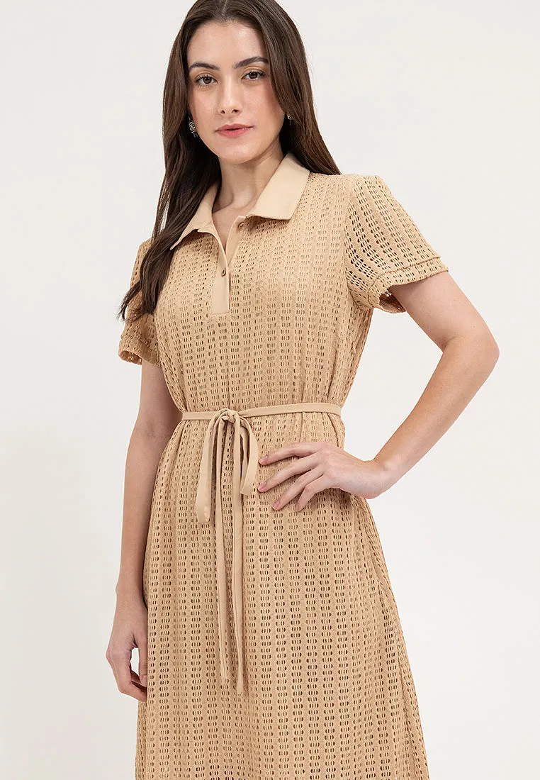 Krizia Collared Tie Waist Lace Dress