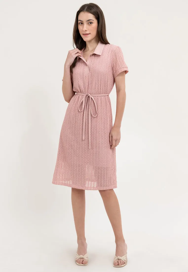 Krizia Collared Tie Waist Lace Dress