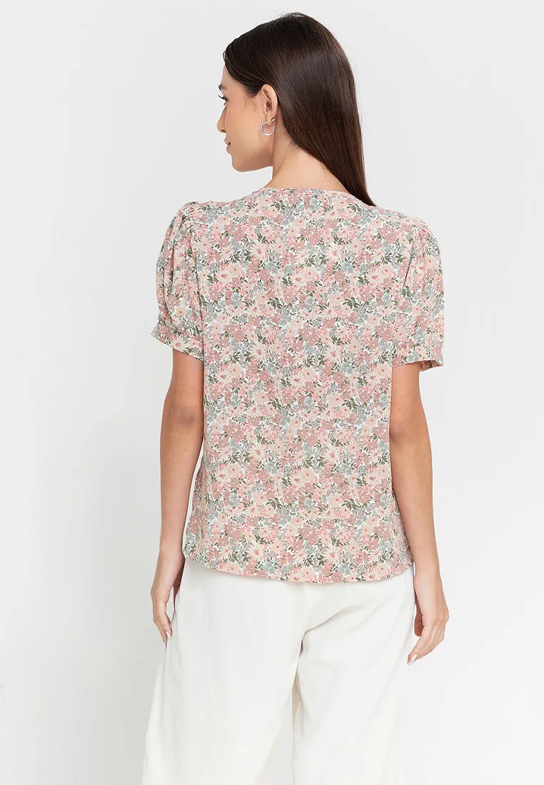 Krizia Pearl Detail Puff Sleeves Blouse Top