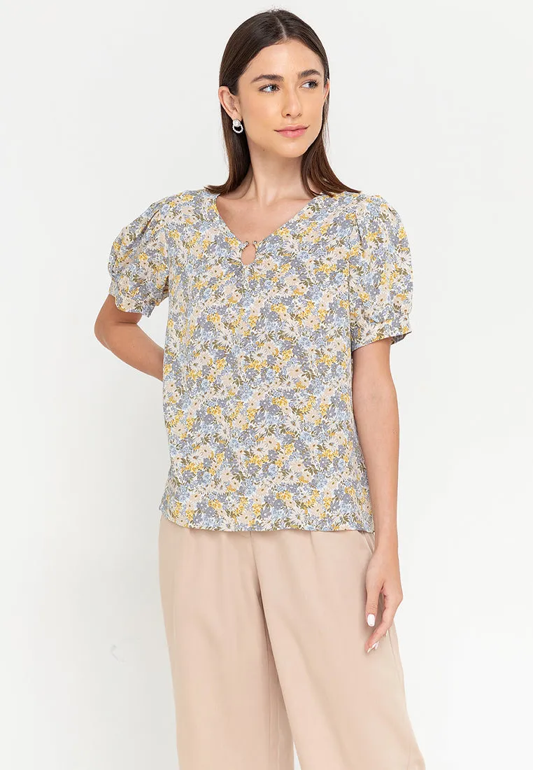 Krizia Pearl Detail Puff Sleeves Blouse Top