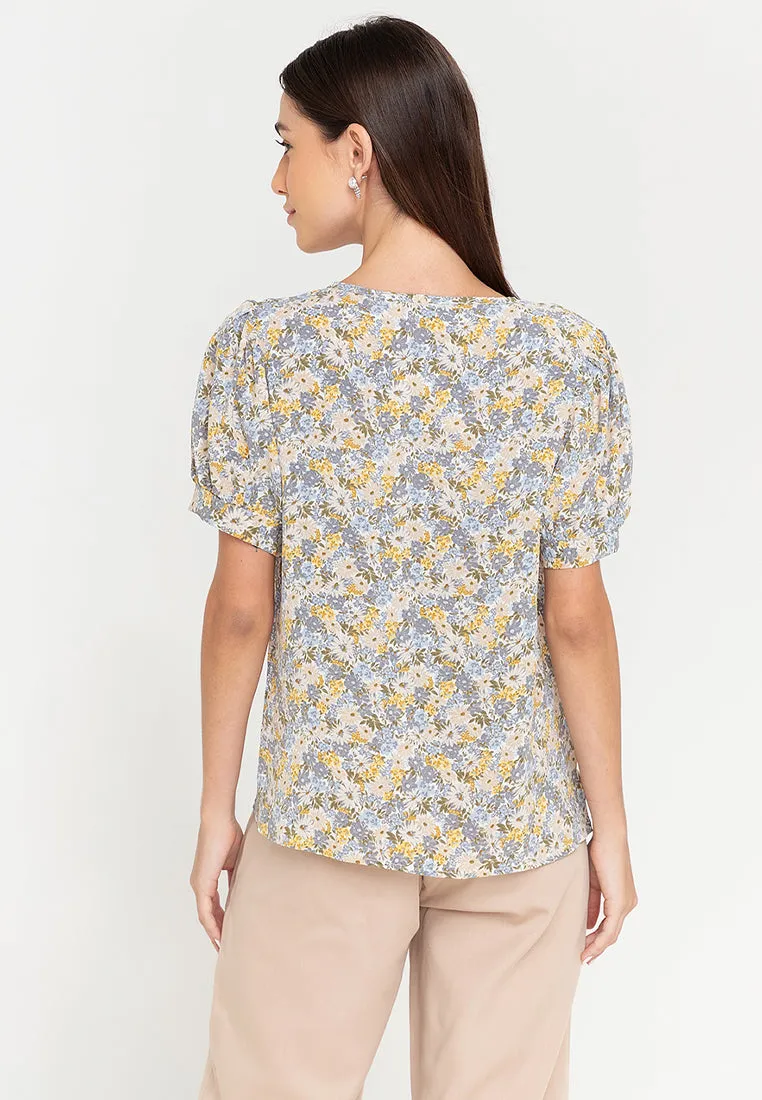 Krizia Pearl Detail Puff Sleeves Blouse Top