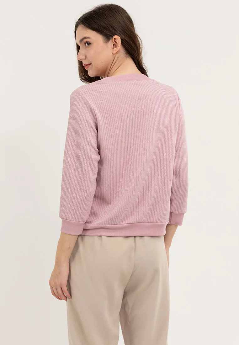 Krizia Textured V-Neckline Button Down Ribb Cuff and Hem Cardigan