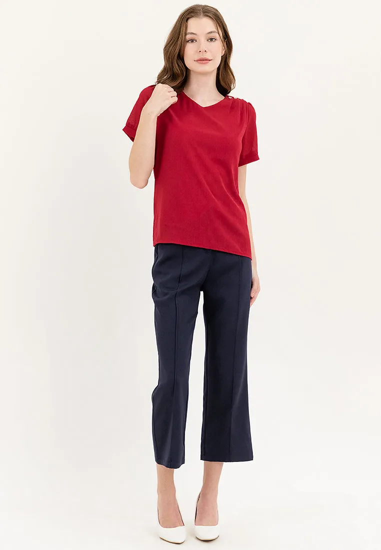 Krizia V-neck Cotton Crumpled Blouse Top With Gold Buttons