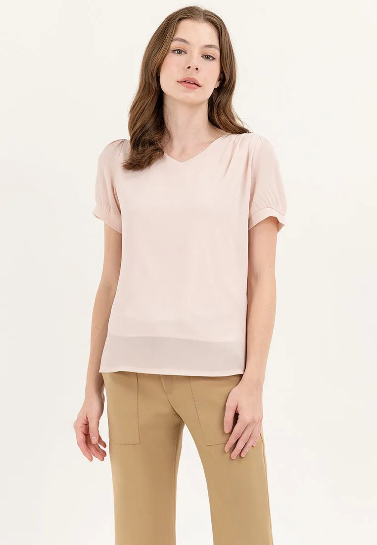 Krizia V-neck Cotton Crumpled Blouse Top With Gold Buttons
