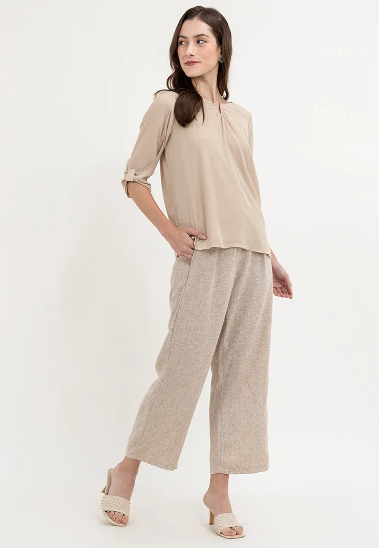 Krizia V-Neck Pearl Detail 3/4 Sleeve Top Blouse