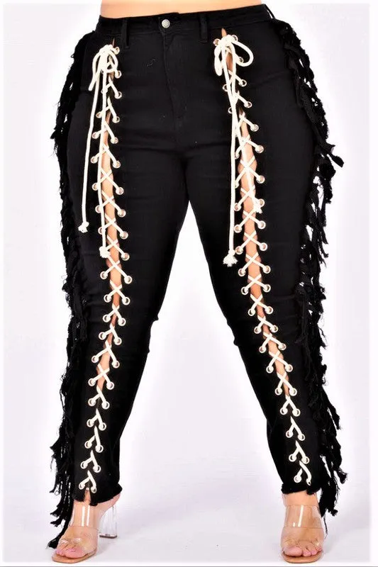 Lace Me Up Curve Skinny Jeans Black