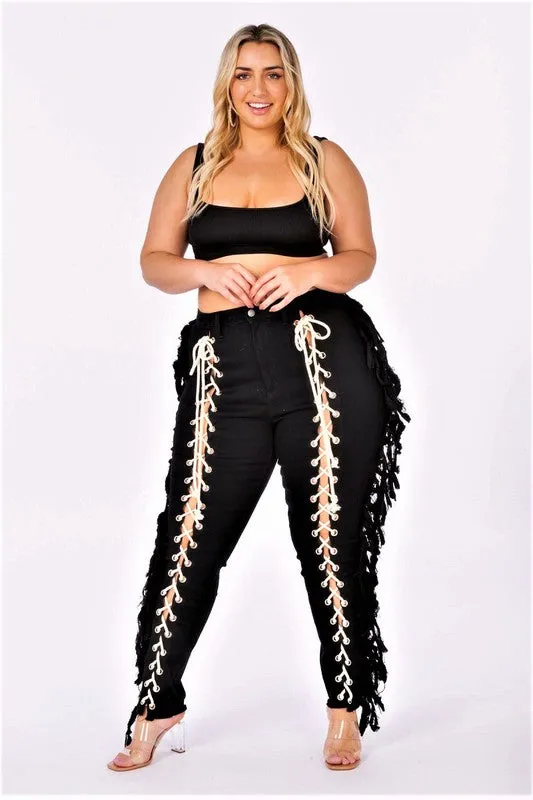 Lace Me Up Curve Skinny Jeans Black