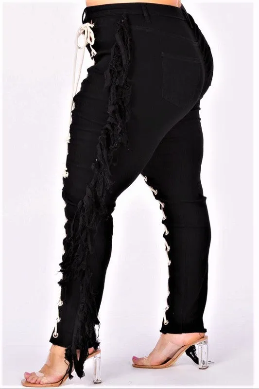 Lace Me Up Curve Skinny Jeans Black