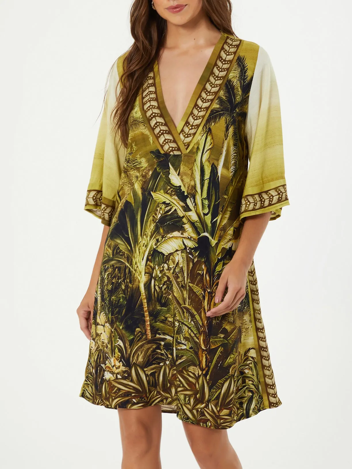 Landscape Print Dress - Olive