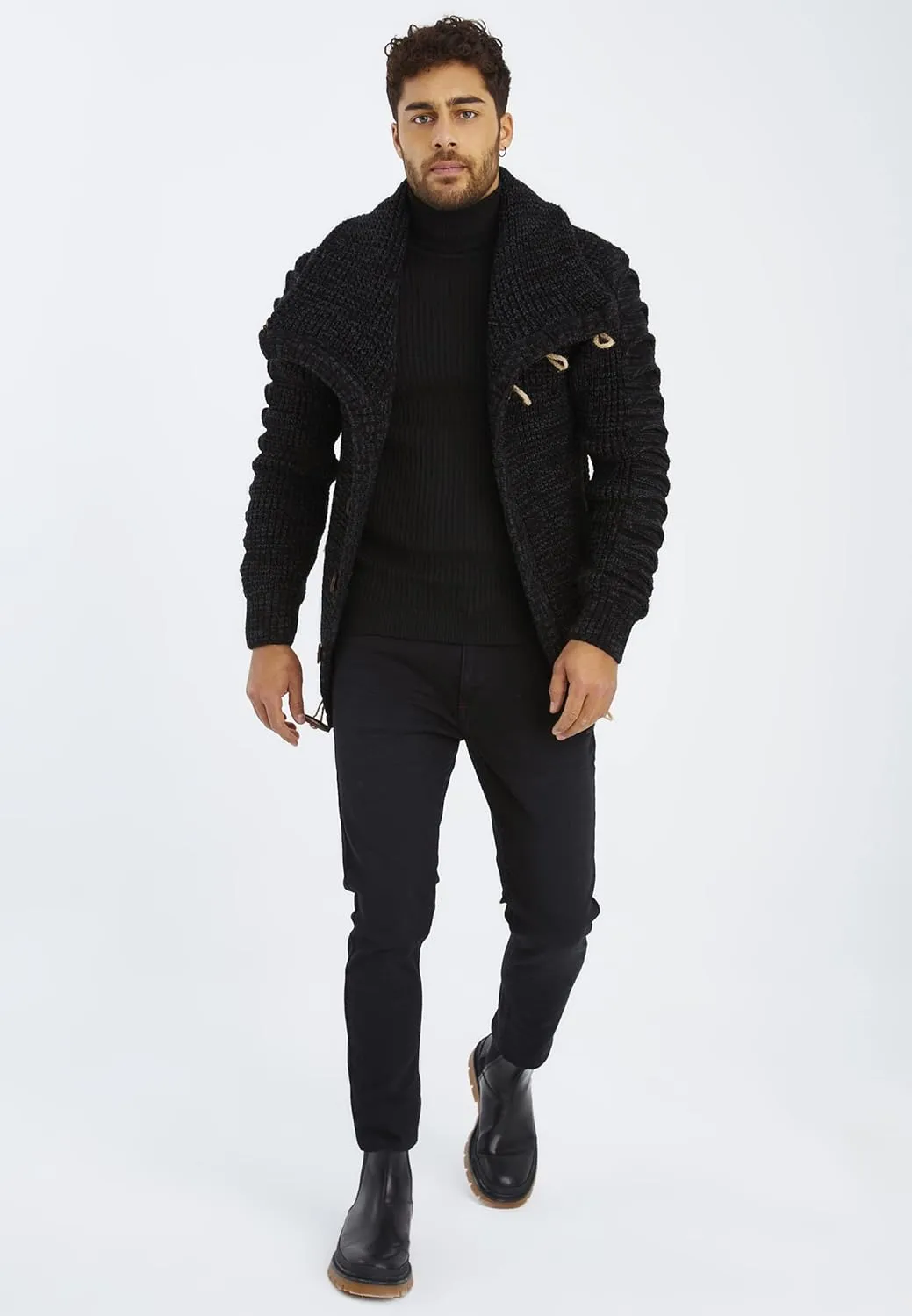 Leif Nelson Men's Knit Sweater | Knitted Pullover With Shawl Collar | Men's Comfortable Sweatshirt Slim Fit | LN5575