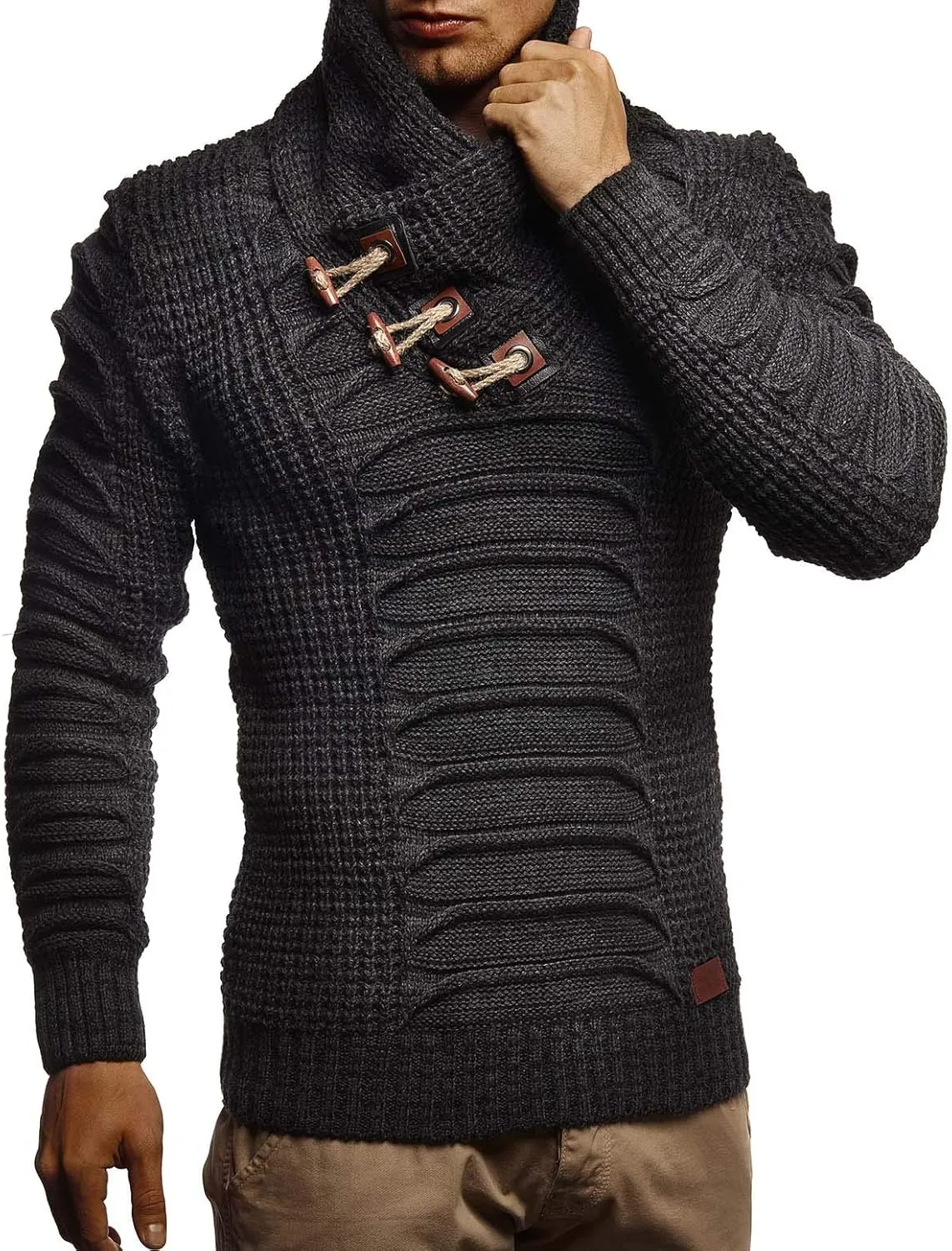Leif Nelson Men's Knit Sweater | Knitted Pullover With Shawl Collar | Men's Comfortable Sweatshirt Slim Fit | LN5575