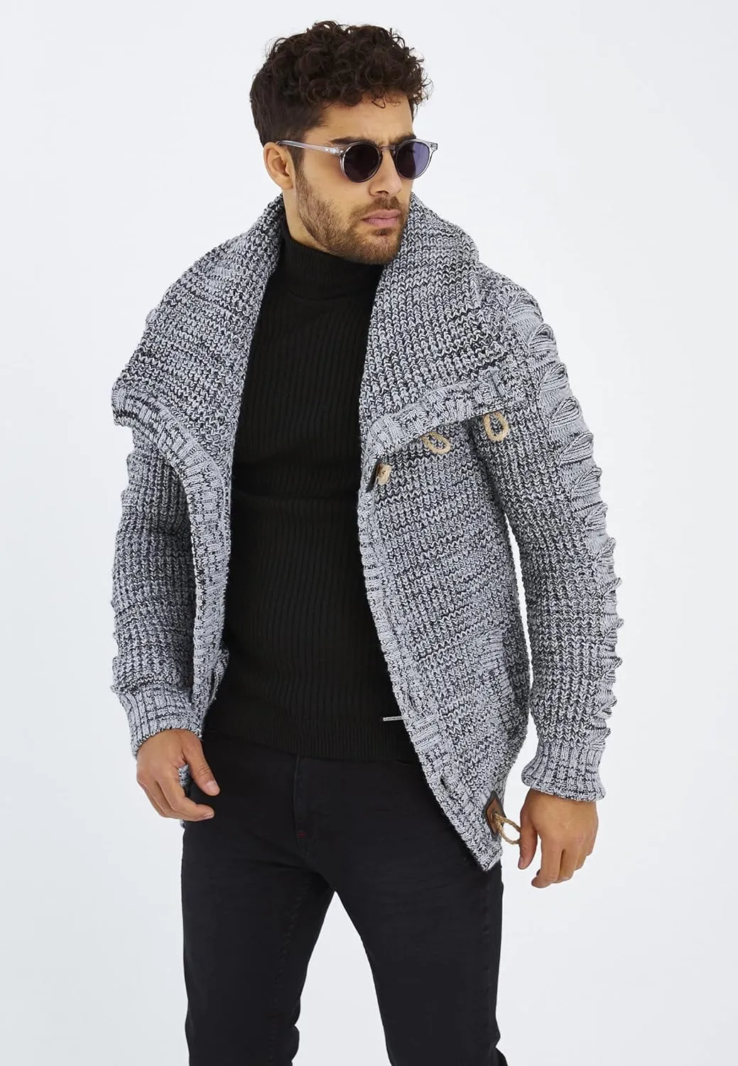 Leif Nelson Men's Knit Sweater | Knitted Pullover With Shawl Collar | Men's Comfortable Sweatshirt Slim Fit | LN5575