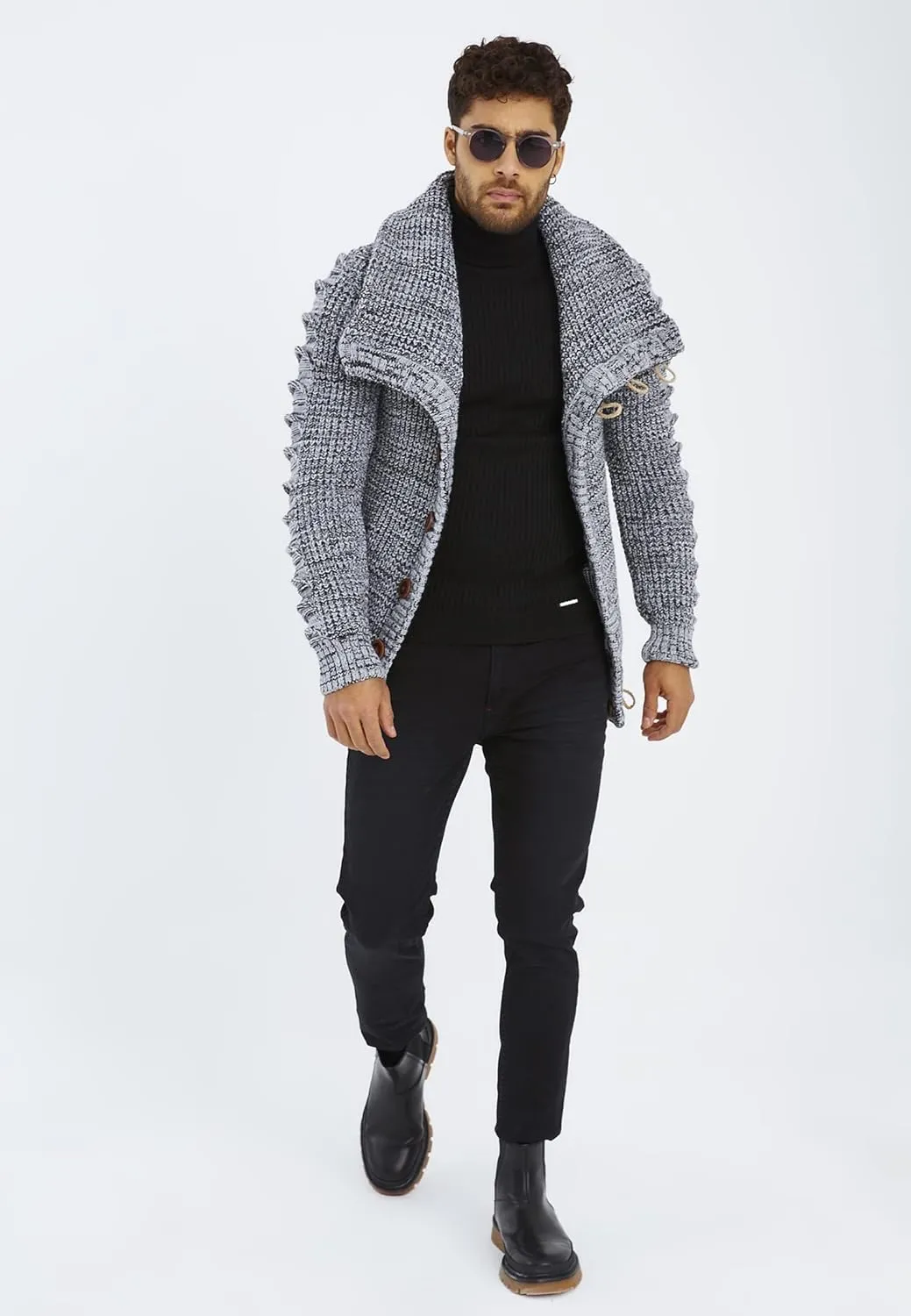 Leif Nelson Men's Knit Sweater | Knitted Pullover With Shawl Collar | Men's Comfortable Sweatshirt Slim Fit | LN5575