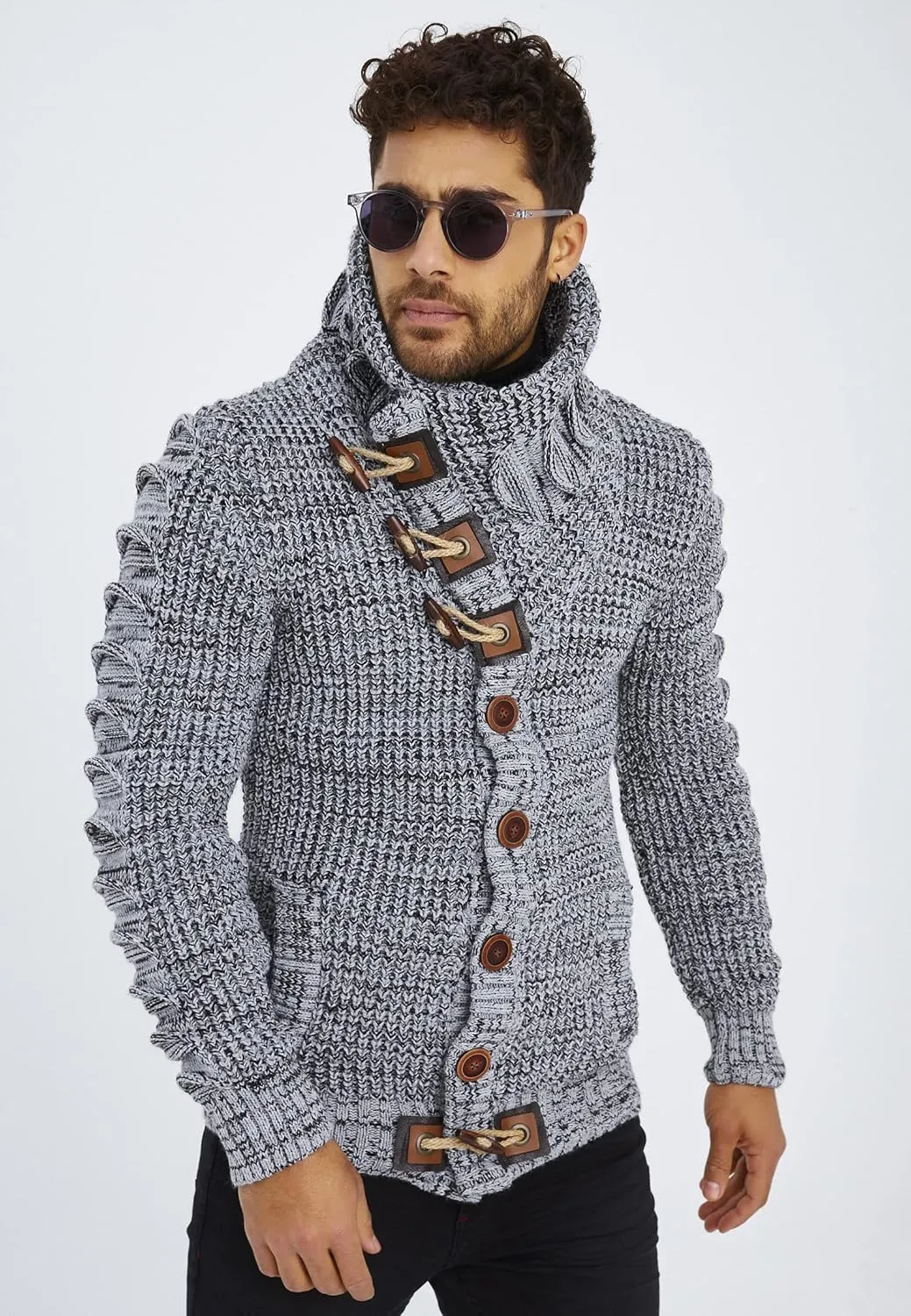 Leif Nelson Men's Knit Sweater | Knitted Pullover With Shawl Collar | Men's Comfortable Sweatshirt Slim Fit | LN5575