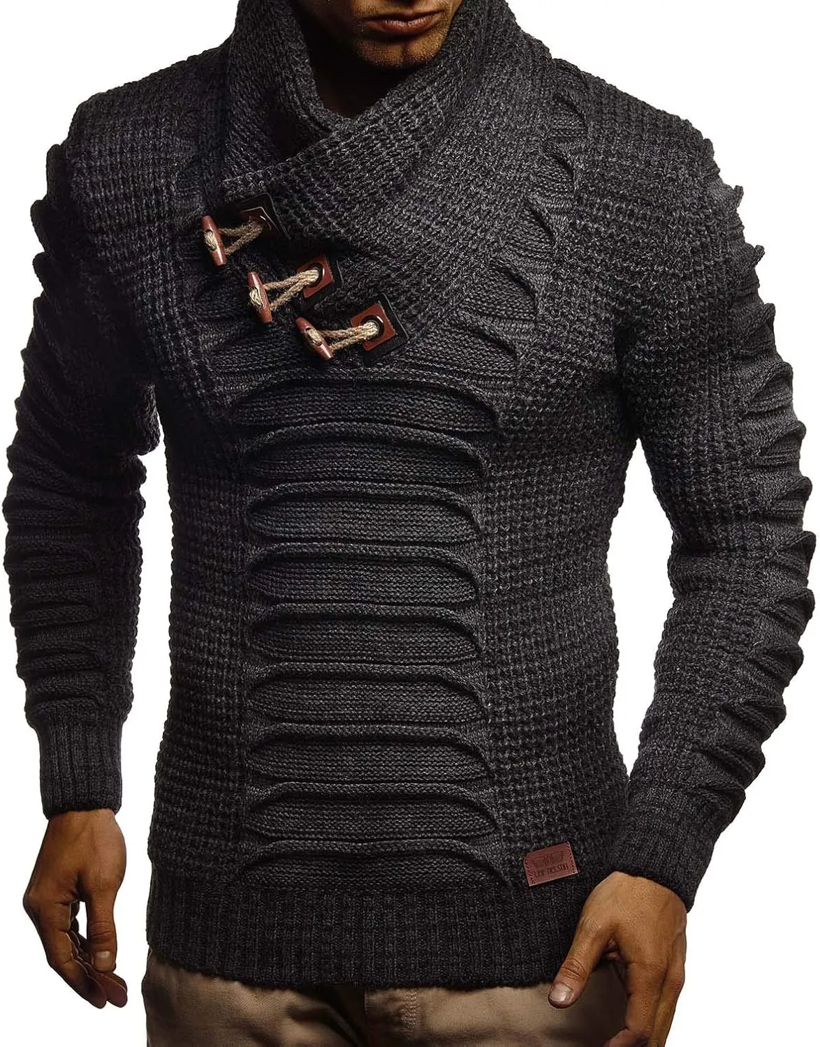 Leif Nelson Men's Knit Sweater | Knitted Pullover With Shawl Collar | Men's Comfortable Sweatshirt Slim Fit | LN5575