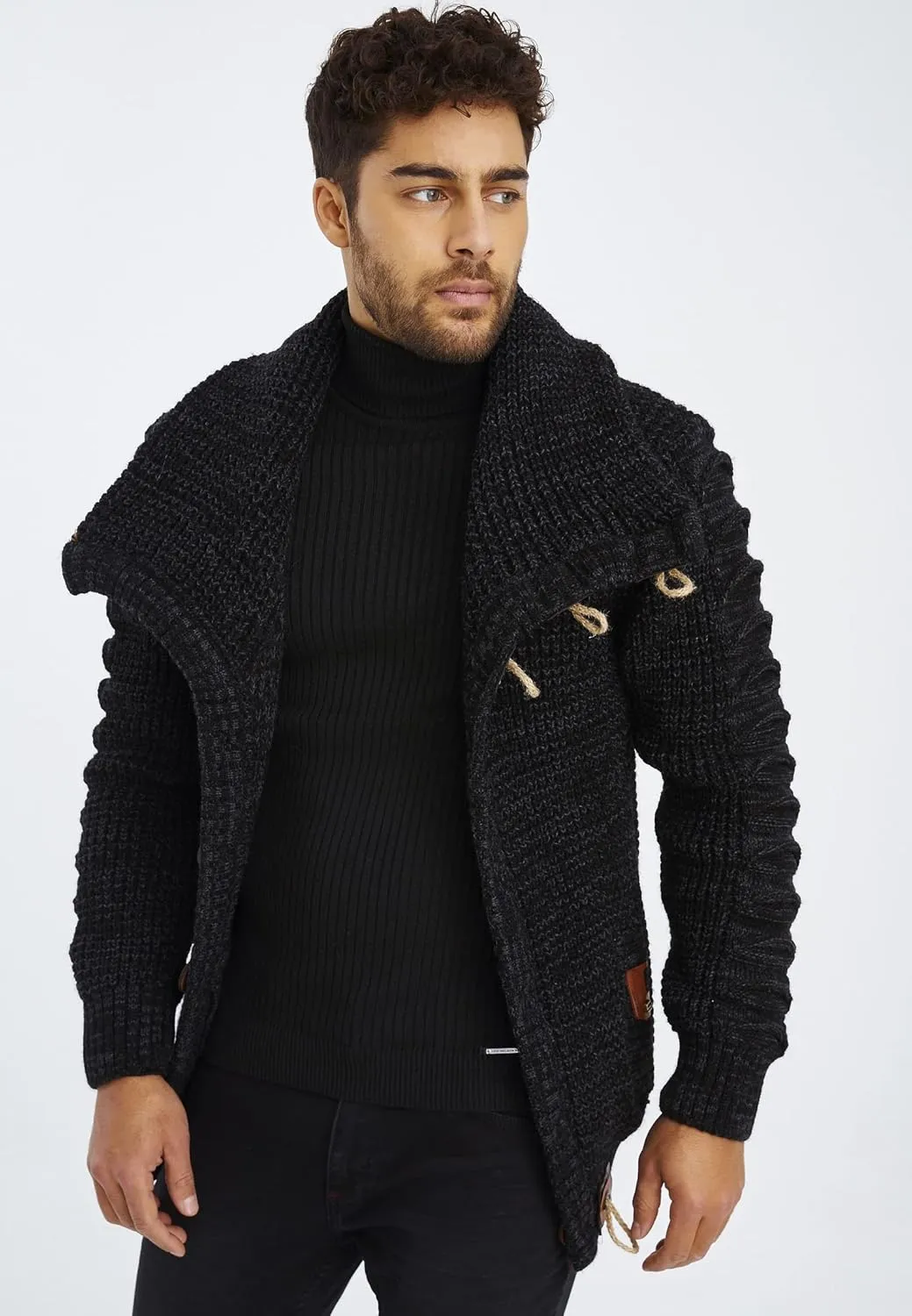 Leif Nelson Men's Knit Sweater | Knitted Pullover With Shawl Collar | Men's Comfortable Sweatshirt Slim Fit | LN5575